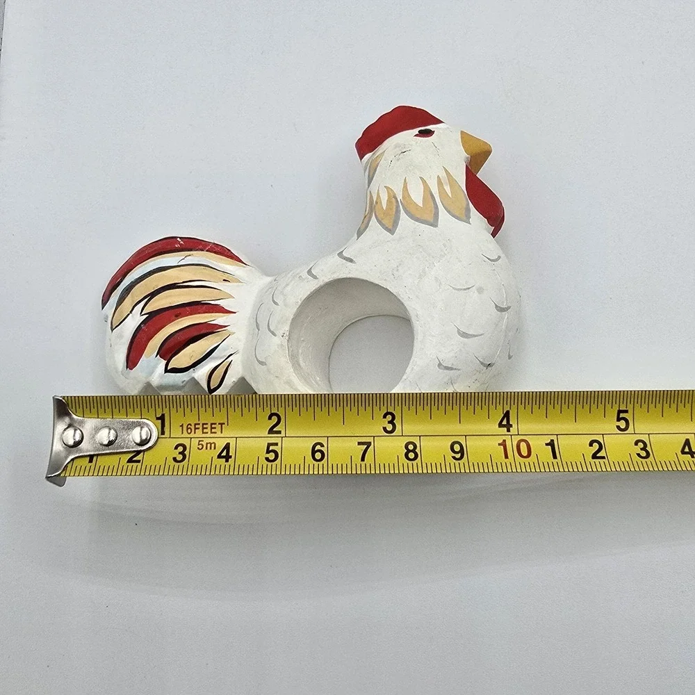 2 Wooden‎ Napkin Rings Farmhouse Country Chicken Hen Roosters Hand Painted